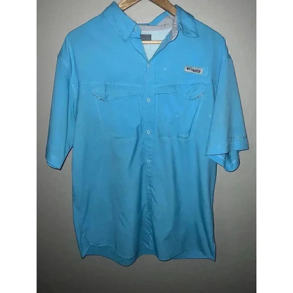 Columbia PFG Mens Shirt Large Short Sleeve Vented Button Up( Has A Few Snags) - Picture 1 of 4
